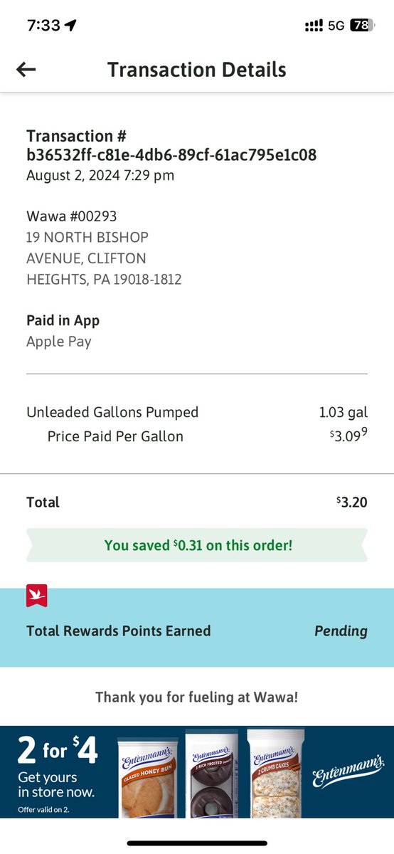 Do not try to use your reward points to buy gas. It won’t work. Your location in your home county in Delaware county Pennsylvania has no knowledge of how to fix this problem. Very sad. I just burned through 3000 points and all I got was three dollars in gas.👎😡🤬<a href="/Wawa/">Wawa</a>