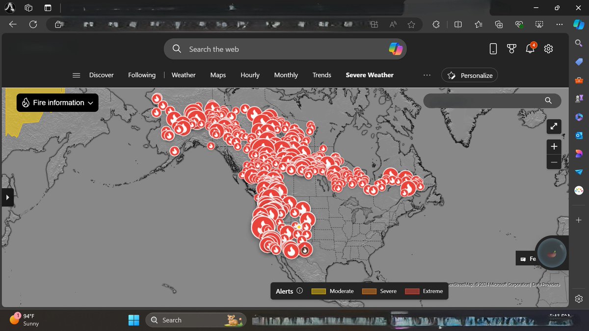 These are all of the Wildfires Burning in North America right now. America alone has 94 wildfires with a total of 2,101,281 acres burned. Crazy sad!!!