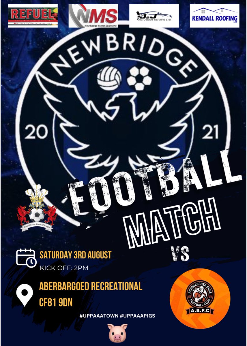 Newbridge_afc's tweet photo. 🚨🚨 This Weekend 🚨🚨

Come and support the boys in what’s going to be a tough test in our first game for the 1st team! 

First ever game for our reserve team! Hopefully it’s one to remember 🙌🙌

#upppaaatown #upppaaapigs 💙🖤🐷🐷 https://t.co/msvUgxKj0q