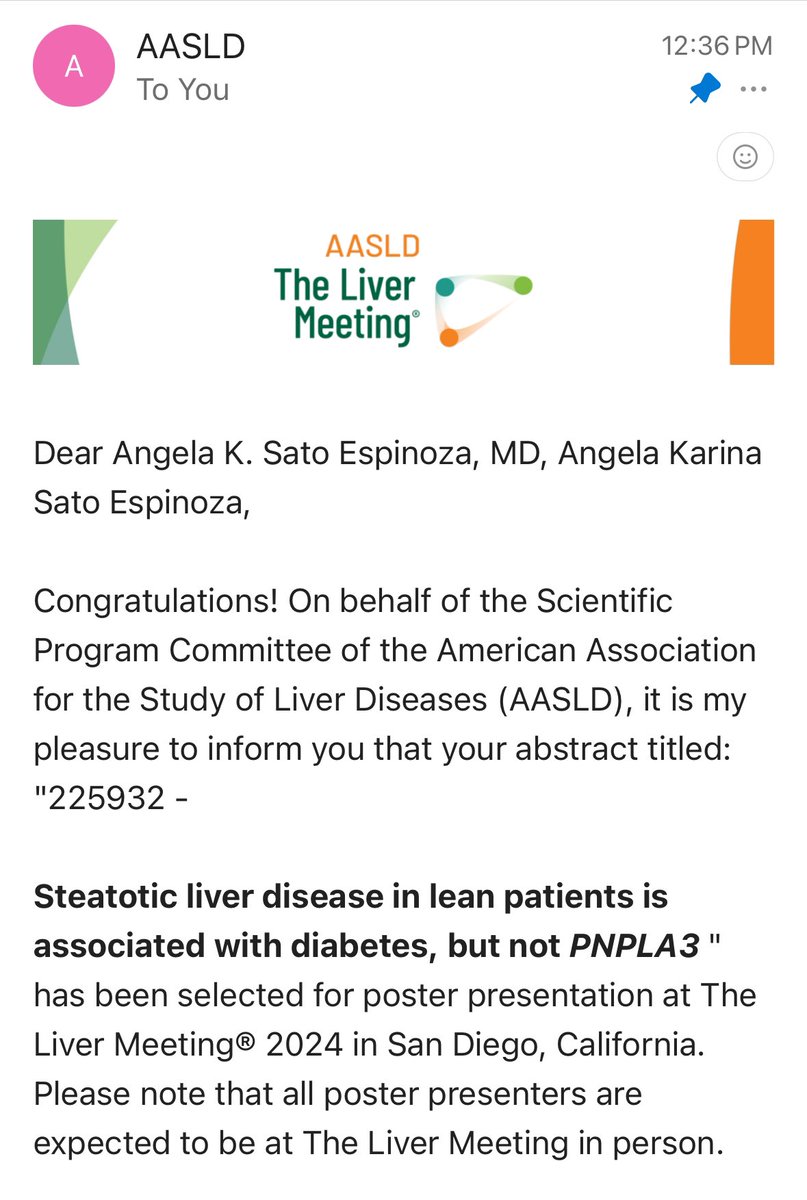 Karina Sato, MD. (@karinasato15) on Twitter photo I'm thrilled to share that my abstract has been accepted for the Liver Meeting! I'm looking forward to presenting my research. #LiverMeeting #AASLD <a href="/AAPPHealth/">American Association of Peruvian Physicians (AAPP)</a> <a href="/LatinasInMed/">#LatinasInMedicine</a>
I want to thank my mentor, <a href="/KirkWangensteen/">Kirk Wangensteen, MD/PhD</a>, for their invaluable support and insights. I'm thrilled to share that my abstract has been accepted for the Liver Meeting! I'm looking forward to presenting my research. #LiverMeeting #AASLD <a href="/AAPPHealth/">American Association of Peruvian Physicians (AAPP)</a> <a href="/LatinasInMed/">#LatinasInMedicine</a>
I want to thank my mentor, <a href="/KirkWangensteen/">Kirk Wangensteen, MD/PhD</a>, for their invaluable support and insights.
