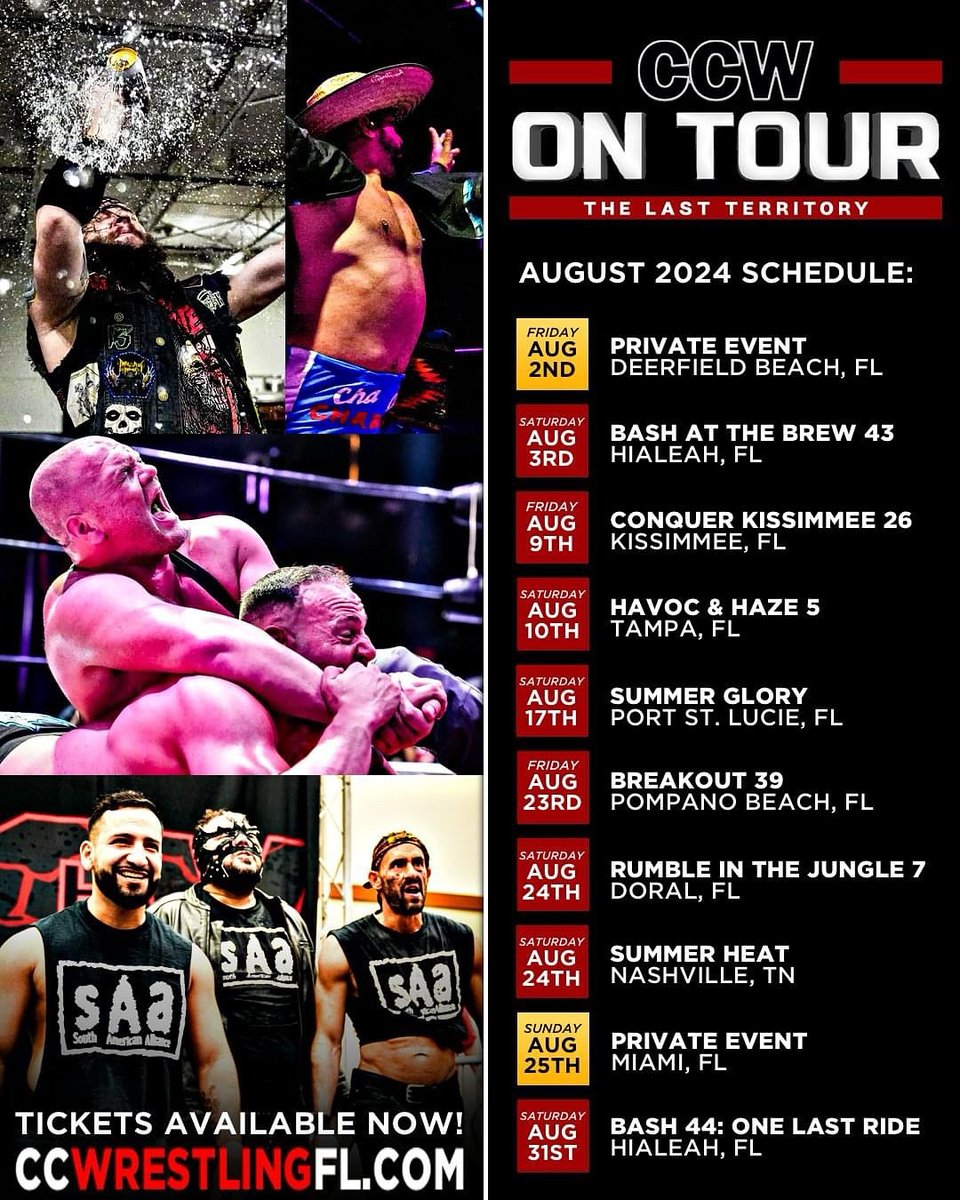 An incredible month is underway! #TheLastTerritory

Be there to see it all LIVE. 
Tickets: CCWRESTLINGFL.COM
