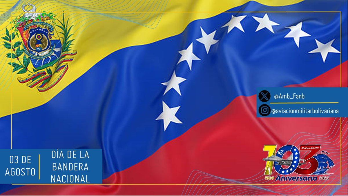 AMB_FANB's tweet photo. 🗓 #Efeméride| Cada #3Ago se celebra el Día de la Bandera Nacional, en honor al Generalísimo Francisco de Miranda, que junto a su Expedición Libertadora en 1806 tocó tierra venezolana en la Vela de Coro y ondeó por primera vez en el país la bandera tricolor. https://t.co/QXsHslWoM0