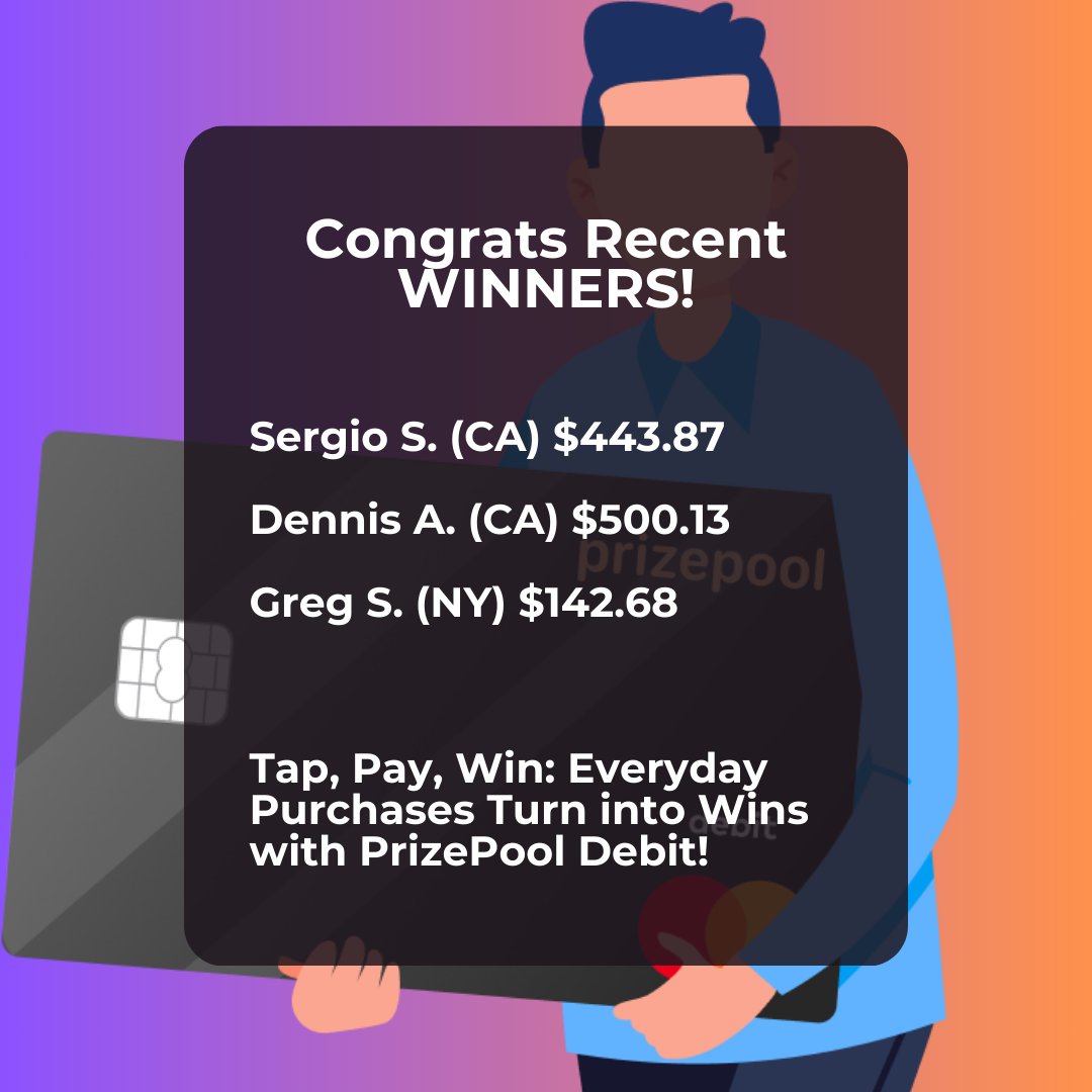🎉🏆 Congrats to our latest Winners!

Our lucky winners just got their recent debit card purchases reimbursed! 💳✨

Join in on the excitement. Every tap could be your next win! 💸🔥

#PrizePool #TapToWin #DebitCard #Cashback #SmartSpending