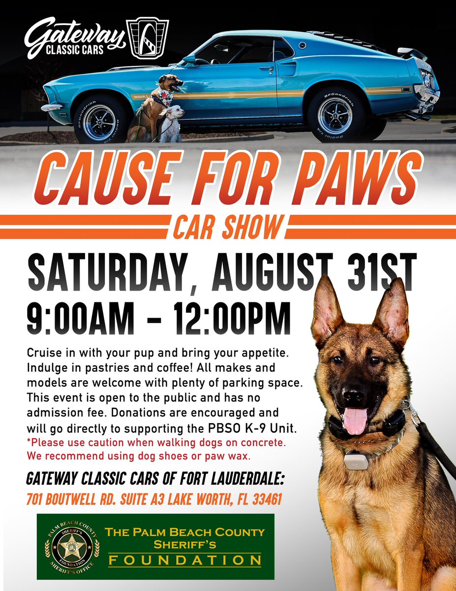 Save the date for this fun event at <a href="/Gateway_Classic/">Gateway Classic Cars</a> in Lake Worth!!!  <a href="/PBCountySheriff/">PBSO</a>