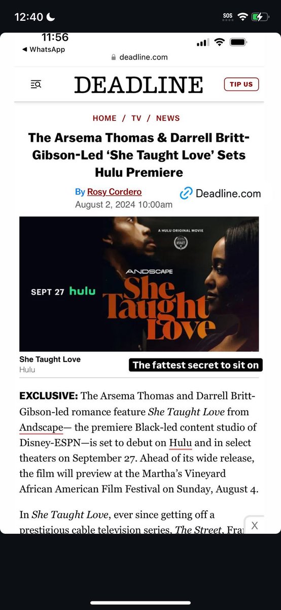 “She taught love” will be previewed at Martha Vineyard’s African American film festival on august 4th,then will be released September on September 27th on <a href="/hulu/">Hulu</a>