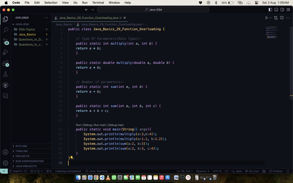 ImShiveshMishra's tweet photo. #Day13 🚀 of my #200DaysOfCode Challenge :-

Explored Java Function Overloading:

🔸 Data Type of Parameters
🔸 Number of Parameters
Enhancing code readability and reusability! 💡

#Java #FunctionOverloading #CodingJourney #Tech https://t.co/XyOEo4qU6x