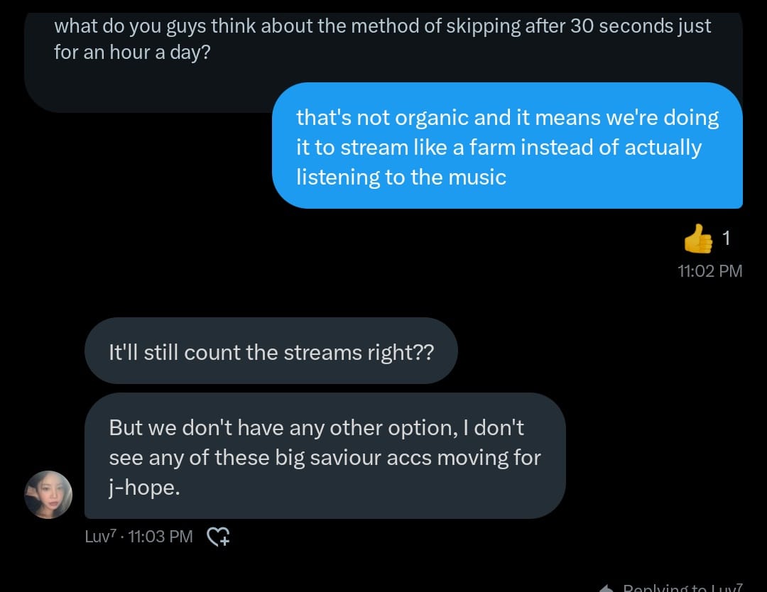 Taespipi's tweet photo. @Bang_Sheet Yeh dekh usney bola tha it's not organic fir tune reply kia it'll still count toh she thought you were supporting the idea of inorganic streaming https://t.co/M5ur5GP6v1