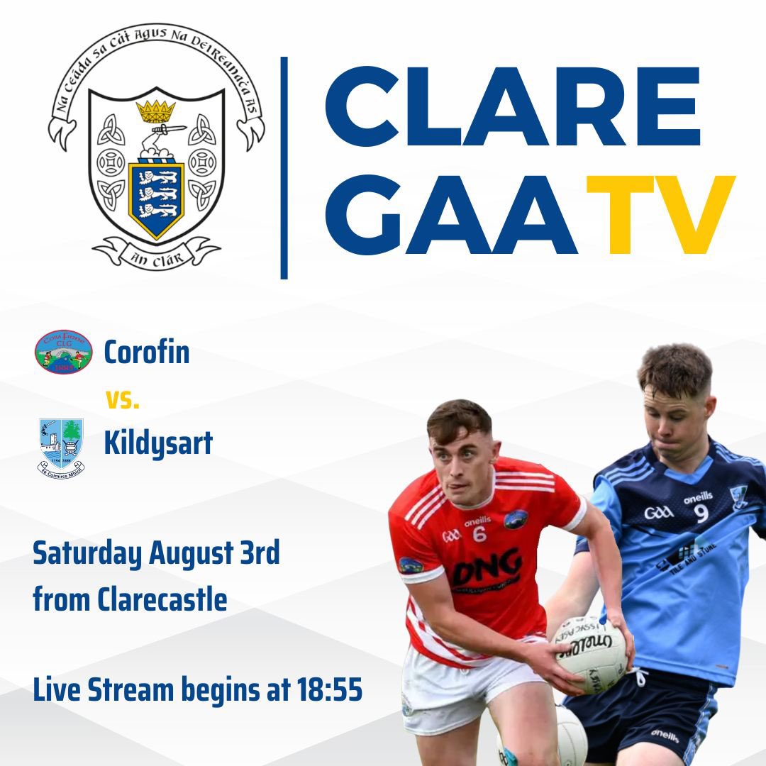 🎦 CLARE GAA TV will be streaming two mouthwatering <a href="/TUS_ie/">Technological University of the Shannon</a>  Senior Football Championship opening round ties this Saturday (Aug 3rd)

Doonbeg 🆚 Ennistymon
📍Hennessy Park, Miltown @ 6pm 🕢

Corofin 🆚 Kildysart
📍Clarecastle @ 7pm 🕢

Please visit/register👉
