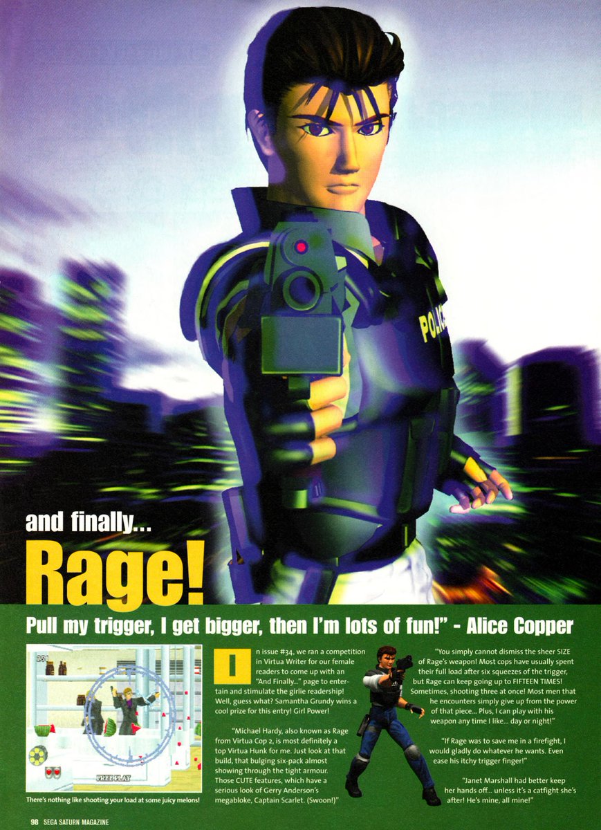 MoonPieDreams's tweet photo. This one's for the ladies!
Omg... that screenshot caption 🤣
"AND FINALLY" Vol. 9
Rage of Virtua Cop
Official Sega Saturn Magazine UK
October 1998
#andfinally #sega #retrogaming #retrogamer #segasaturn #Dreamcast https://t.co/W6FQjEElyc