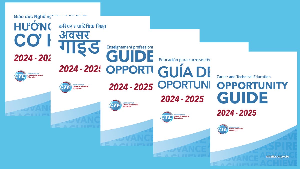 We are committed to providing materials that help students &amp; families learn about CTE opportunitiesℹ️ Check out these resources in English, French, Nepali, Spanish and Vietnamese: Opportunity Guide online at nisdtx.org/cte + info videos on our YouTube channel @nisdcte