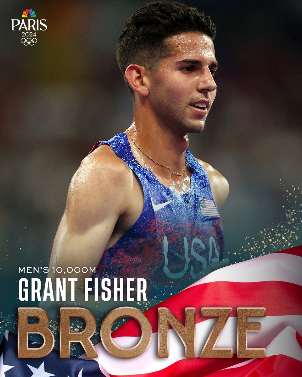 Grant Fisher becomes just the SECOND American man in 56 YEARS to win a 10,000m Olympic medal! 🥉 #ParisOlympics
