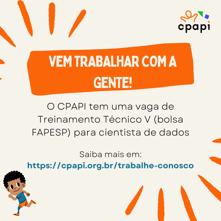 cpapibr's tweet photo. O @cpapibr está com vaga aberta para uma Bolsa de Treinamento Técnico V (TT-5) da @AgenciaFAPESP, para uma pessoa cientista de dados. As inscrições vão até o dia 20/08 ✍

🗨️ Saiba mais em: https://t.co/Ek3NHDIuXJ e vem trabalhar com a gente! 👩‍💻 https://t.co/HIA96qBn7z