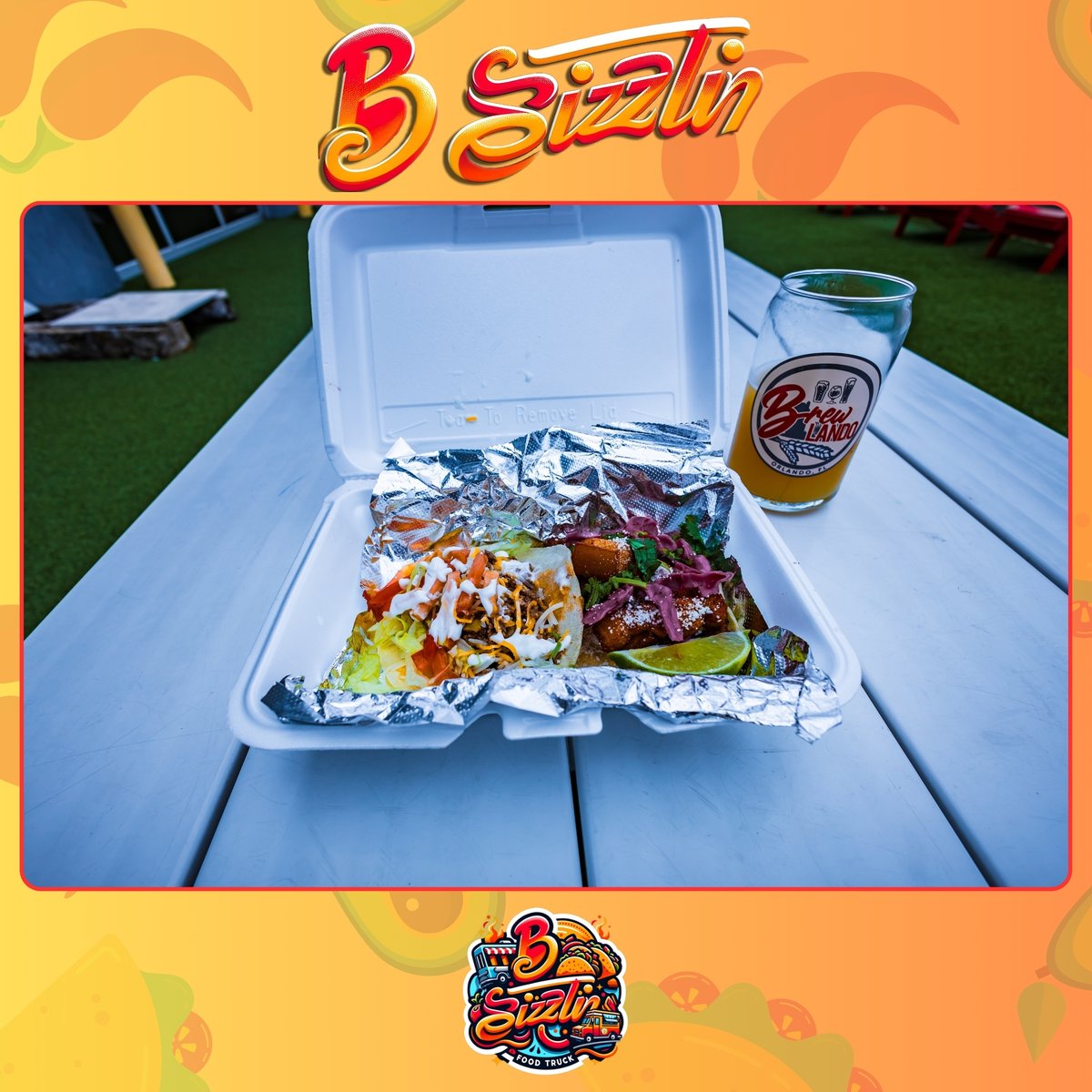 bsizzlinfl's tweet photo. Ready to spice up your day? 🌮🔥 We’ll be at Brewlando today, serving up our B Sizzlin' tacos paired perfectly with their refreshing brews. Whether you're chilling or celebrating, come dive into deliciousness with us!  #orlandoflorida #orlandofl #bsizzlinfl @brewlandobrews https://t.co/ZANmayt71u