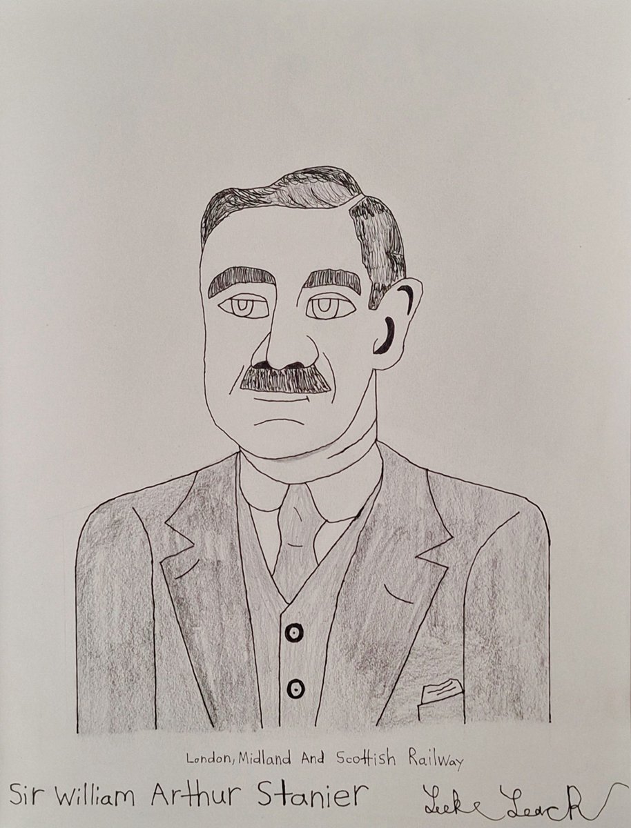 Lukelovestrains's tweet image. Here is the Chief Mechanical Engineer of the London, Midland, and Scottish Railway, Sir William Arthur Stanier. He designed steam locomotives such as the LMS Back 5 class and the LMS Princess coronations. I hope you all like this drawing. #LMS #SirWilliamStanier #steamtrains