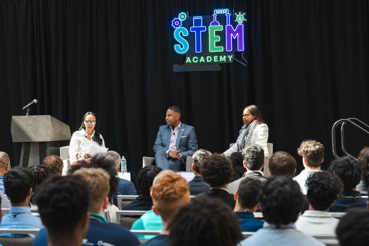 Exelon's tweet photo. It was amazing for our #ExelonFoundation #STEMAcademy and Boys to STEM Academy students to hear words of wisdom from Exelon leadership including, President & CEO, @CalvinGButler and SVP and COO of PHI Tamla Olivier. #STEMLearning https://t.co/dE2iWey9ln