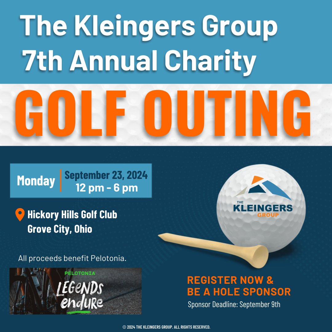 kleingers's tweet photo. Mark your calendars for The Kleingers Group's 7th Annual Charity Golf Outing on September 23, 2024, from 12-6 PM at Hickory Hills Golf Club. Sign up now &amp; be part of something epic! #Kleingers #Pelotonia 
Register Here: https://t.co/aMTWCPVlgk https://t.co/LKVHg4j8aO