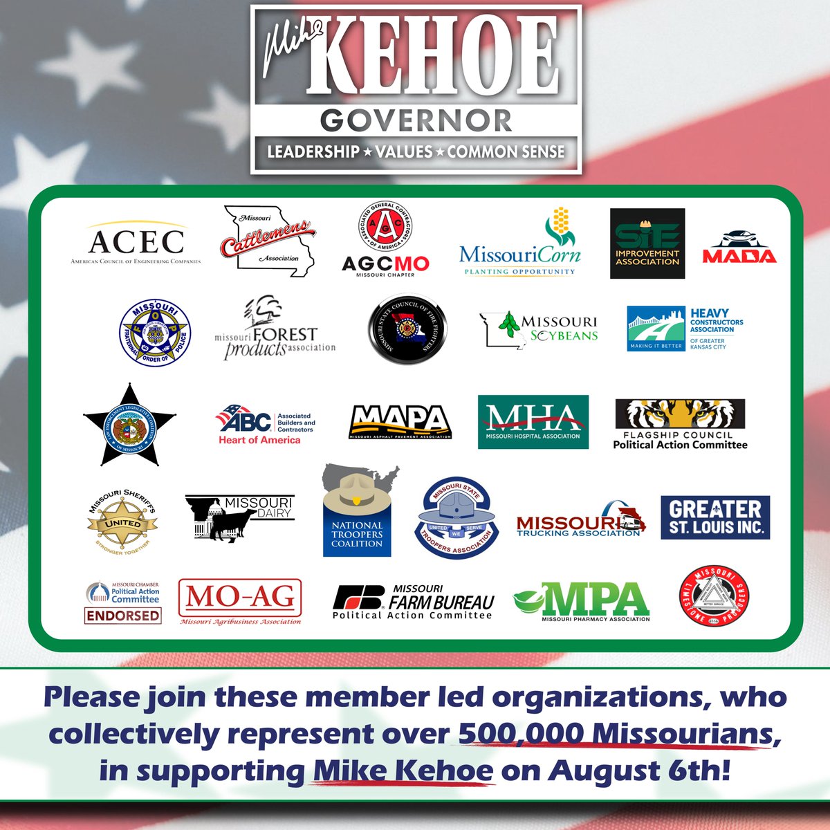 I'm proud to have the support of over 25 member-led organizations across the state. 

If you want a pro-public safety, pro-agriculture, and pro-business governor, then I hope to earn your vote on Tuesday. 

MikeKehoe.com/Endorsements