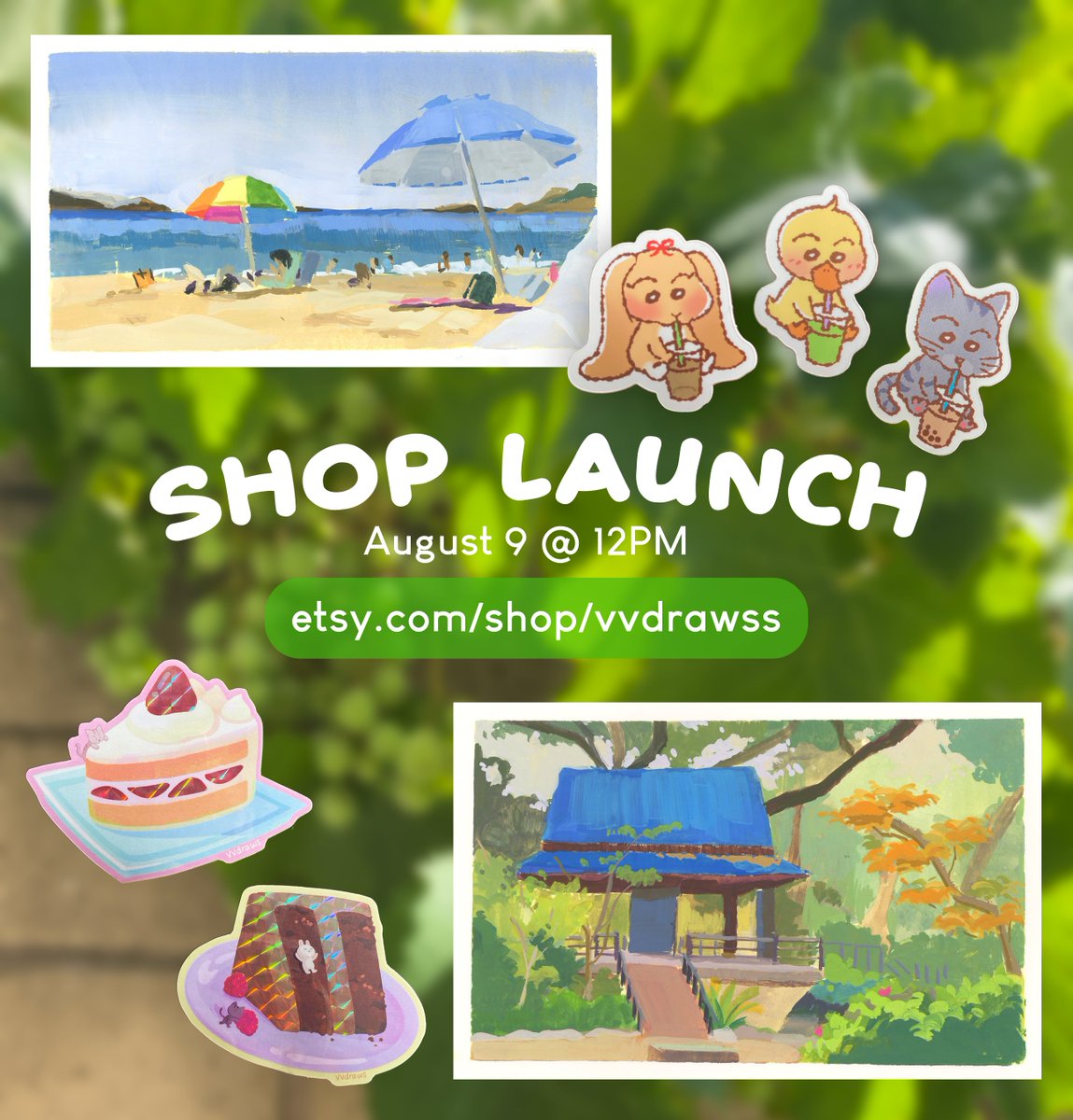 vvdraws's tweet photo. NEXT FRIDAY, august 9 @ 12PM PST, i'll be launching a small etsy storefront!! there'll be a selection of small prints, stickers, and handpainted gouache coasters (-:

https://t.co/iF4bRWWn0Z

all purchases will come with a free mini art print while supplies last~ #SmallBusiness https://t.co/xv7Ln8eIZL