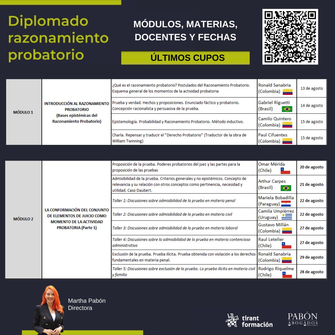 PabonAbogados's tweet photo. 🚨Aquí encuentras los módulos, materias, docentes y fechas de nuestro diplomado de razonamiento probatorio en la práctica del proceso judicial que inicia el próximo 13 de agosto de 2024. 

¿Ya te inscribiste? #ultimoscupos 👇

https://t.co/z6FK1hB1dH

 #razonamientoprobatorio https://t.co/eDLJ7Rff6Q