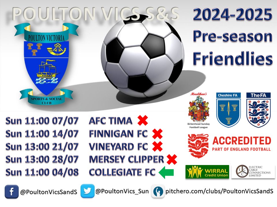 Poulton Vics S&S (@poultonvics_sun) on Twitter photo NEXT Friendly this Sunday v @FcCollegiate
Kick-0ff 11am, meet in car-park 10.15am
Pensby High School 3G astro pitch
Irby Rd, Pensby, Wirral CH61 6XN
<a href="/DannyKendall02/">Daniel Kendall</a> <a href="/Tolly1878/">Tolly</a> <a href="/jaylittle89/">jamie little ⭐️⭐️⭐️⭐️⭐️⭐️</a> <a href="/hardy_russell/">Russell Hardy</a> <a href="/MikeHale82/">Mike Hale</a> <a href="/Benfitz1982/">Ben Fitzpatrick</a> NEXT Friendly this Sunday v @FcCollegiate
Kick-0ff 11am, meet in car-park 10.15am
Pensby High School 3G astro pitch
Irby Rd, Pensby, Wirral CH61 6XN
<a href="/DannyKendall02/">Daniel Kendall</a> <a href="/Tolly1878/">Tolly</a> <a href="/jaylittle89/">jamie little ⭐️⭐️⭐️⭐️⭐️⭐️</a> <a href="/hardy_russell/">Russell Hardy</a> <a href="/MikeHale82/">Mike Hale</a> <a href="/Benfitz1982/">Ben Fitzpatrick</a>