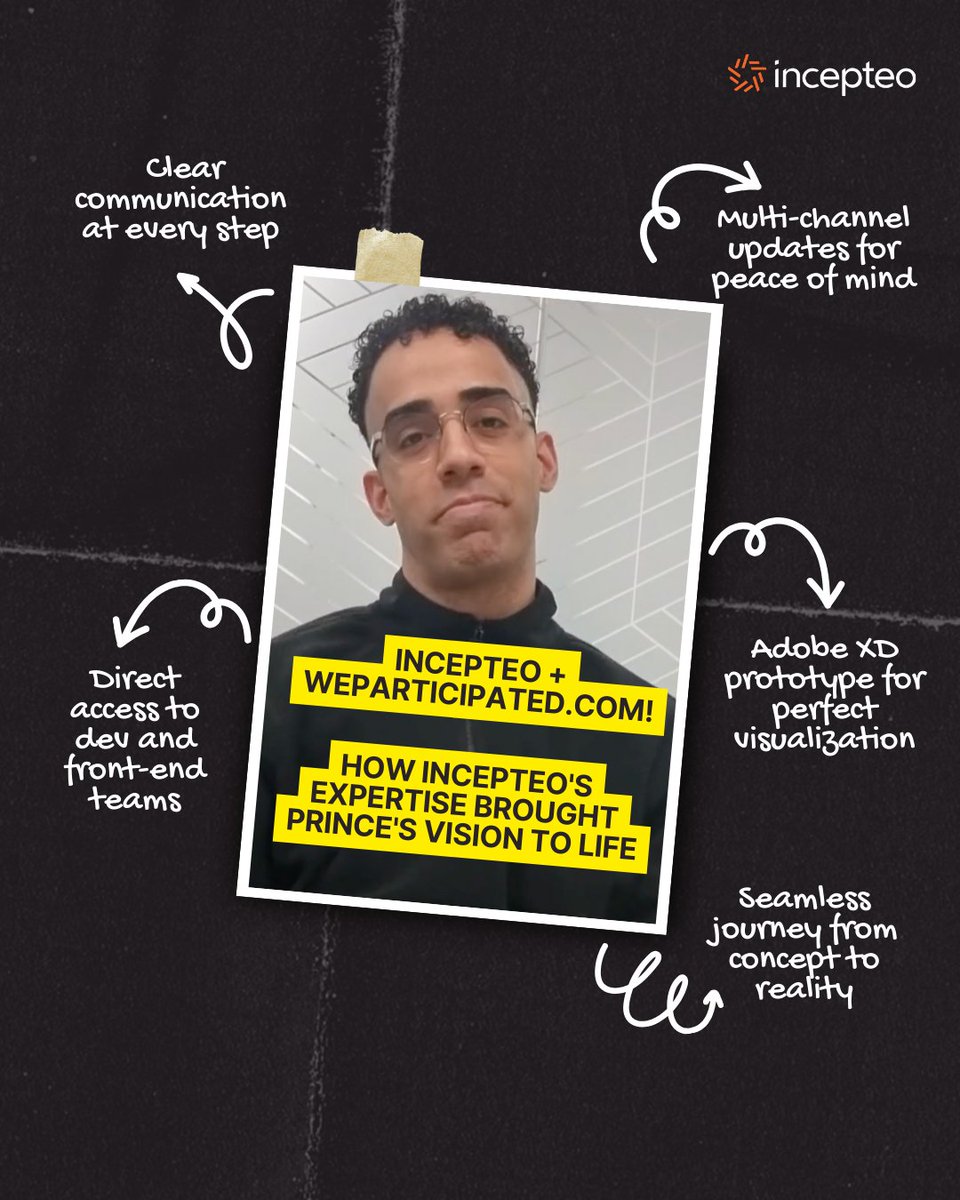 incepteo (@incepteo) on Twitter photo Incepteo made WeParticipated.com vision into a reality! With clear communication, real-time updates, and seamless development, we brought Prince's vision to life.
Learn more: incepteo.com/weparticipated/
Contact us: incepteo.com/contact-us/
#Tech #Incepteo #ProductDevelopment Incepteo made WeParticipated.com vision into a reality! With clear communication, real-time updates, and seamless development, we brought Prince's vision to life.
Learn more: incepteo.com/weparticipated/
Contact us: incepteo.com/contact-us/
#Tech #Incepteo #ProductDevelopment