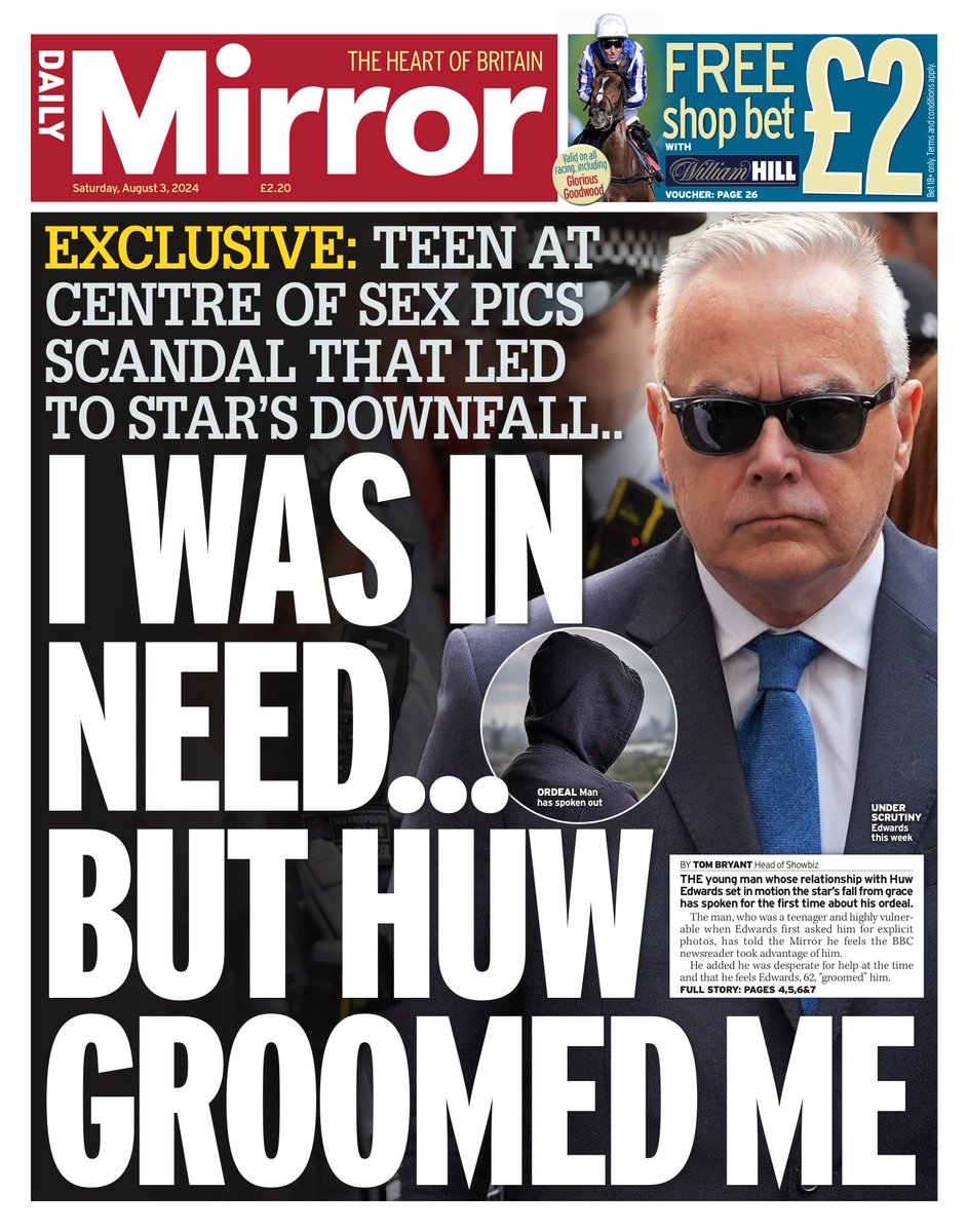 Saturday’s Daily MIRROR: “I Was In Need… But Huw Groomed Me” #TomorrowsPapersToday
