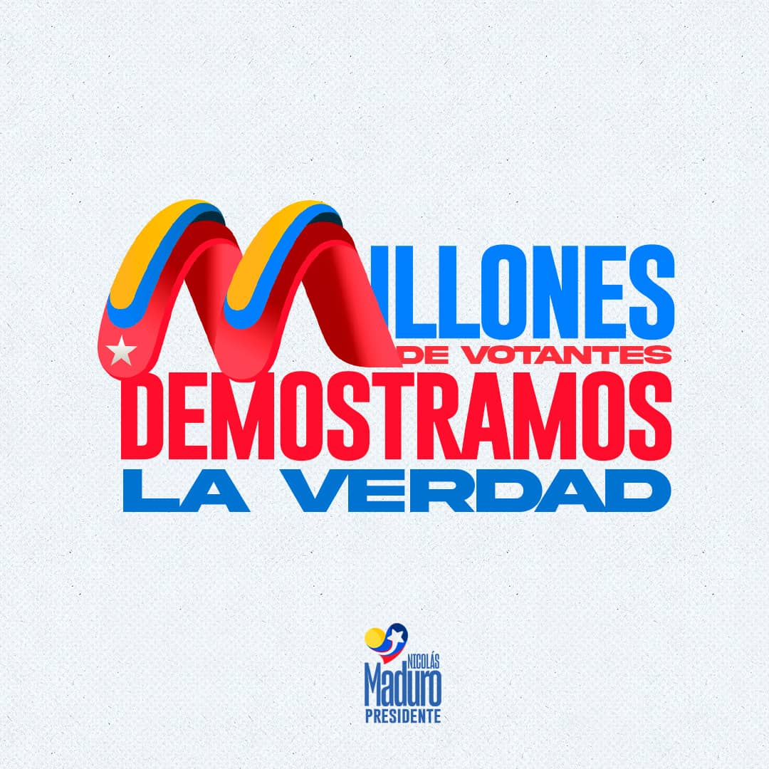 ¡SOMOS MILLONES DE VOTOS POR LA PAZ!

CNE presentó el segundo boletín y ratifica a <a href="/NicolasMaduro/">Nicolás Maduro</a> como presidente de la República Bolivariana de Venezuela. 

¡Que viva la democracia!

#MujeresPorLaPaz