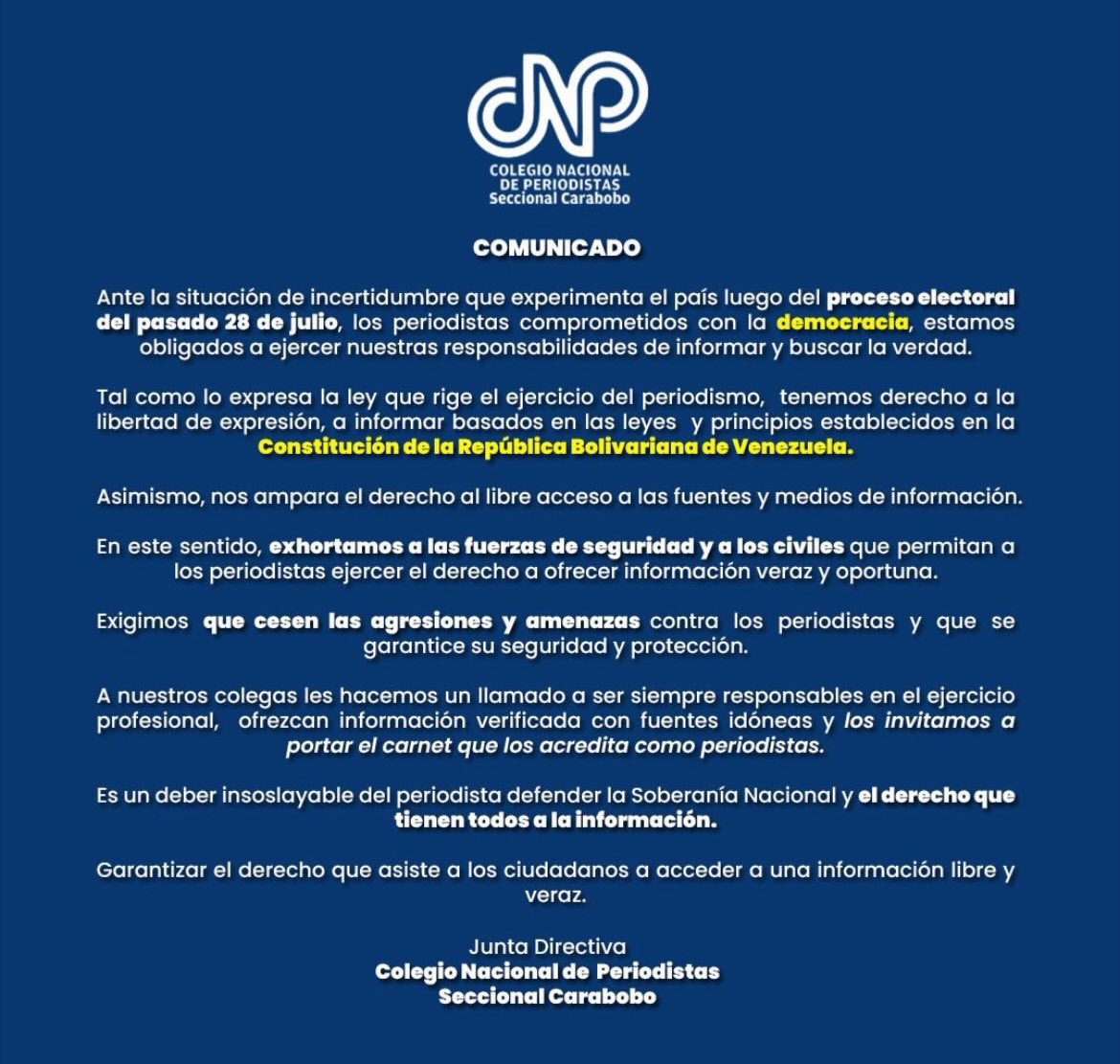 Periodistas Venezolanos están siendo amenazados por compartir la situación del país o cualquier información en contra del gobierno. Los que estamos afuera tenemos el deber de ser sus voceros