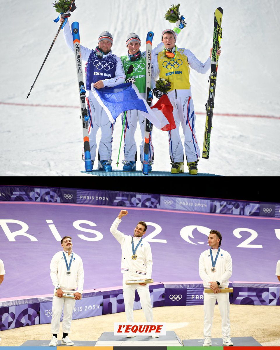 10 ans après le triplé en ski-cross à Sotchi de Jean-Frédéric Chapuis Arnaud Bovolenta / / Jonathan Midol, le triplé à Saint-Quentin en Yvelines de Joris Daudet / Sylvain André / Romain Mahieu  🥇🥈🥉