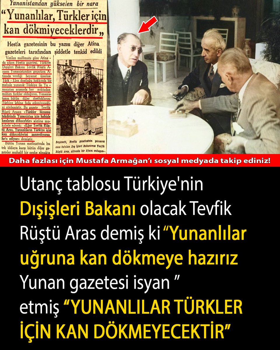 Yanlış okumadınız. 
Bir Türk Dışişleri Bakanı
Yunanlar için kanımızı dökmeye hazırız demiş. 

Sonra
Yunanlardan o tokat gibi cevap gelmiş:
"Yunanlar, Türkler için kan dökmeyeceklerdir. "

İşte bu tavizler yüzünden şımardı Yunanlar.