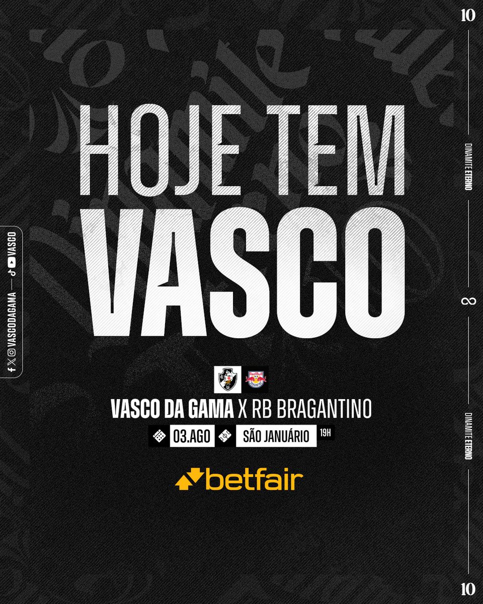 VascodaGama's tweet image. #HojeTemVasco 💢

🆚 RB Bragantino
🏆 Brasileirão
🏟 São Januário
🕖 19h
📺 Premiere
🎙 VascoTV (pré-jogo e narração)

Vem com o Vasco, vem com a Betfair! 💢
➡ mla.bs/48f09ad4
⚠ 18+. Jogue com responsabilidade. T&amp;amp;Cs se aplicam.

#VascoDaGama