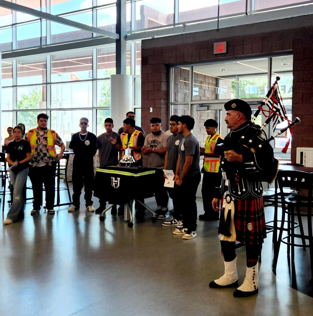 Mr0HHS's tweet image. What a beautiful ceremony from Mr. Conch and his Fire Tech students commemorating the 4th anniversary of the Walmart incident. @ClintISD #scorpionstrong #RepTheH