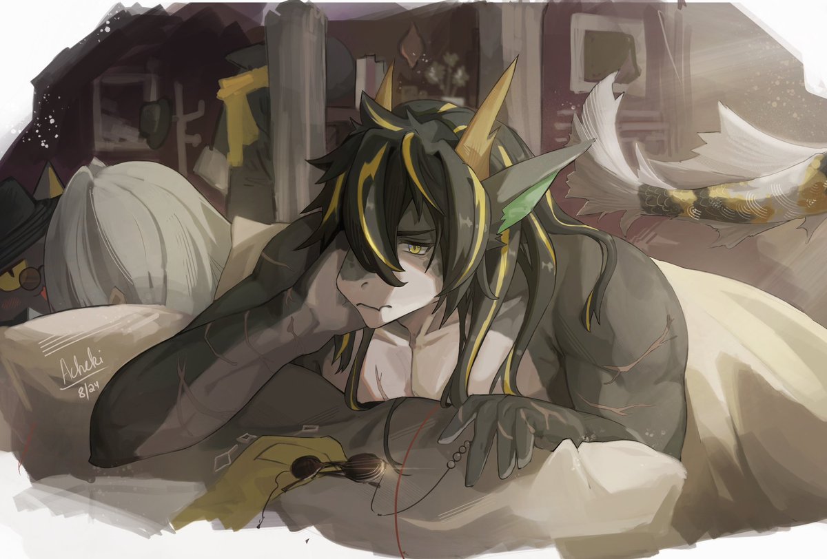 Acheki_'s tweet image. “….. I suppose breakfast will be my responsibility too.”
Doctor dreams with beautiful fishes too😴
#アークナイツ #明日方舟