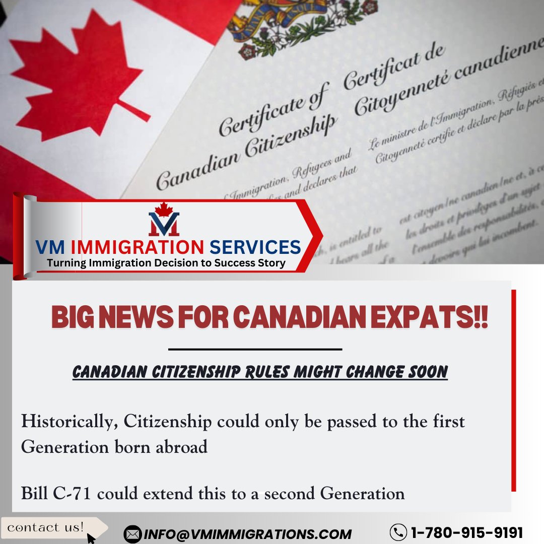 VMimmigration's tweet photo. CANADIAN EXPATS, THIS IS FOR YOU!! 
STAY TUNED! 
📌Contact Us to see how these changes affect you
#canadiancitizenship #Billc71 #ircc #citizenshipupdates #immigration #edmonton #alberta #vmimmigration https://t.co/cp63wSyY8o