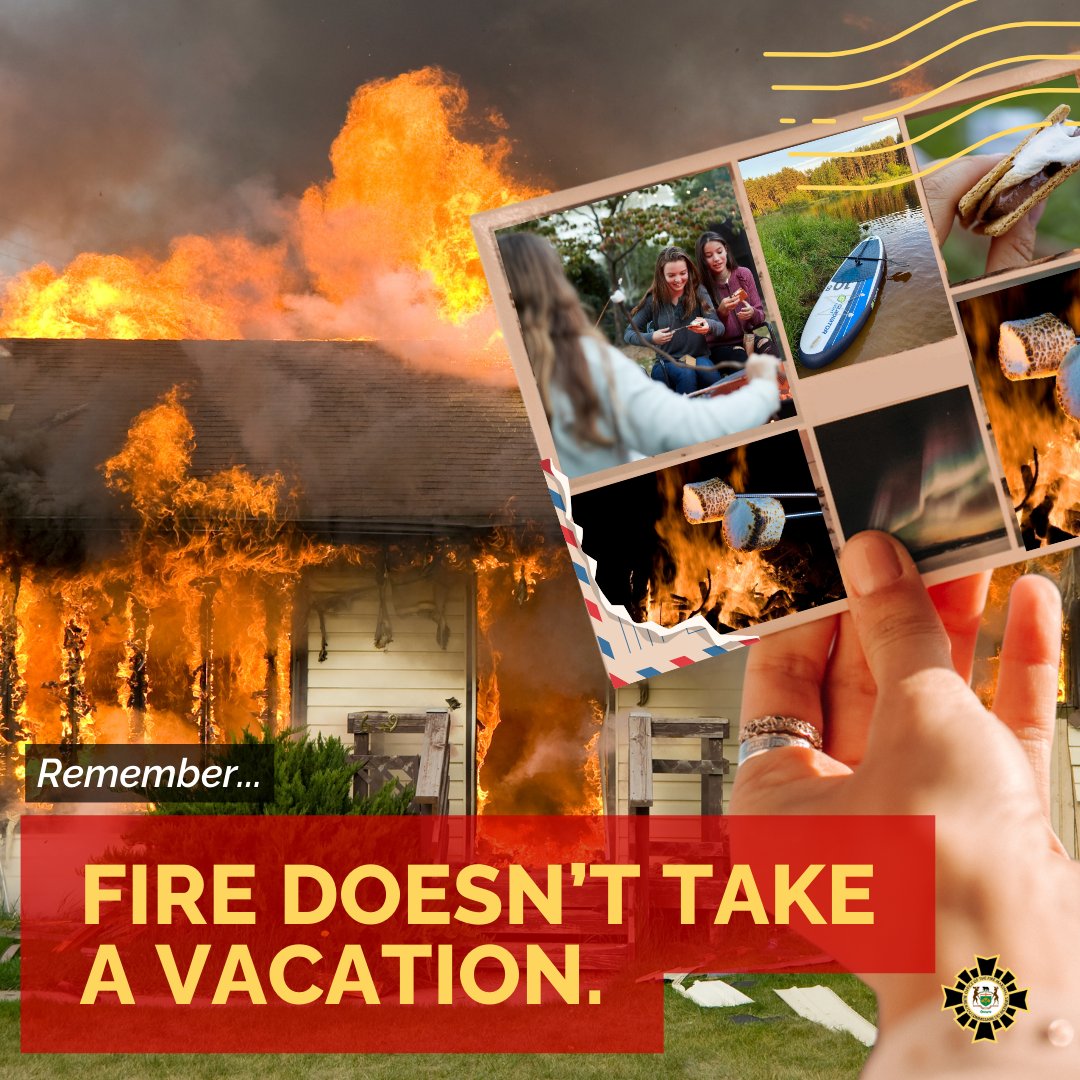 SummerVacay is in full swing, but don't take a break from #FireSafety! 
Minimize fire risk at your seasonal home or rental with this checklist:  

✅ Test smoke alarms  
✅ Check chimneys &amp; appliances before use 
✅ Pack a portable CO alarm

More tips: bit.ly/3LTjALy