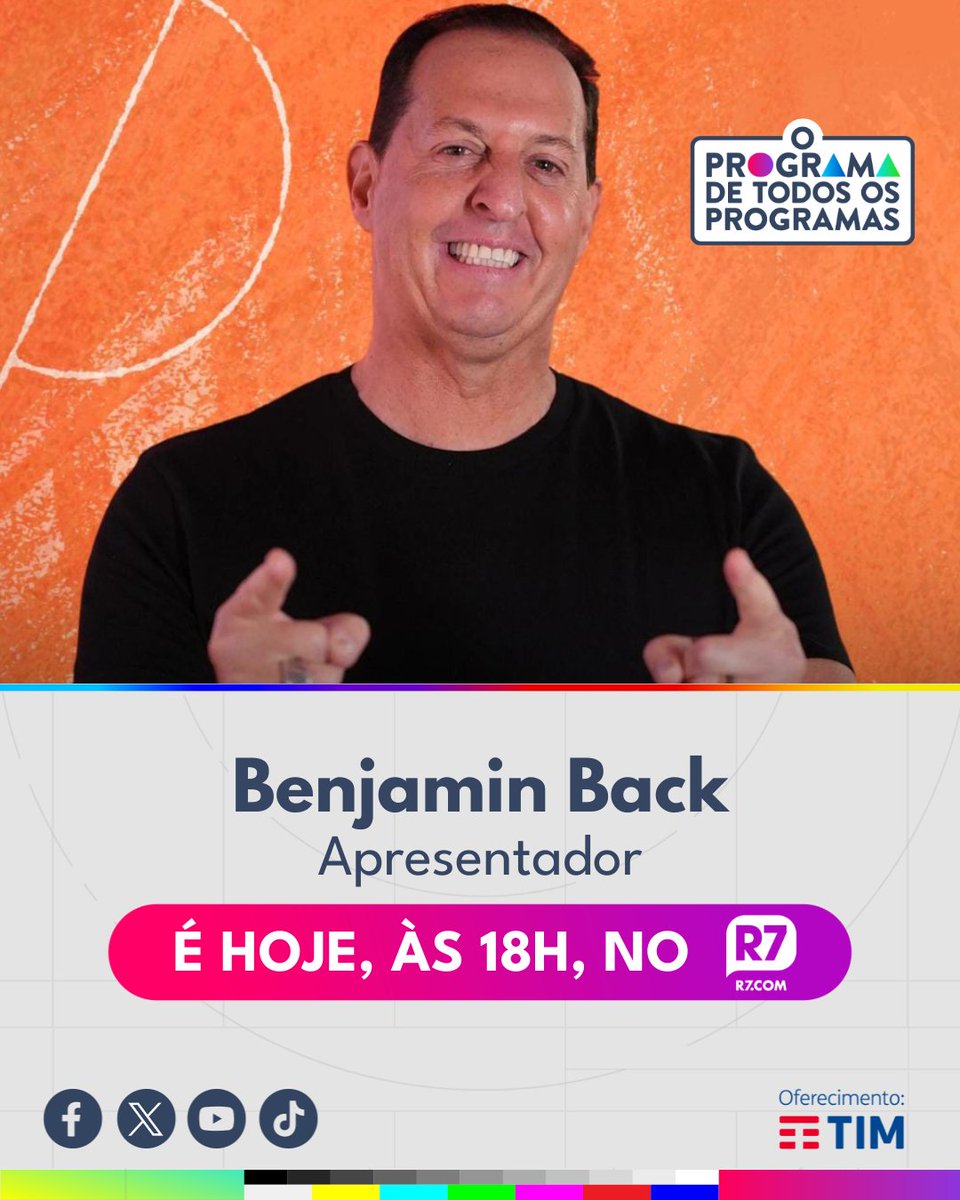 portalR7's tweet photo. É HOJE! 🤩Nesta terça-feira (6), @flavioricco1 e @gabifrancag recebem em #OProgramaDeTodosOsProgramas o apresentador Benjamin Back. Não perca, é a partir das 18h, nas redes sociais do #PortalR7! 😉
#R7 #BenjaNoPGM https://t.co/GfgIHIW57V
