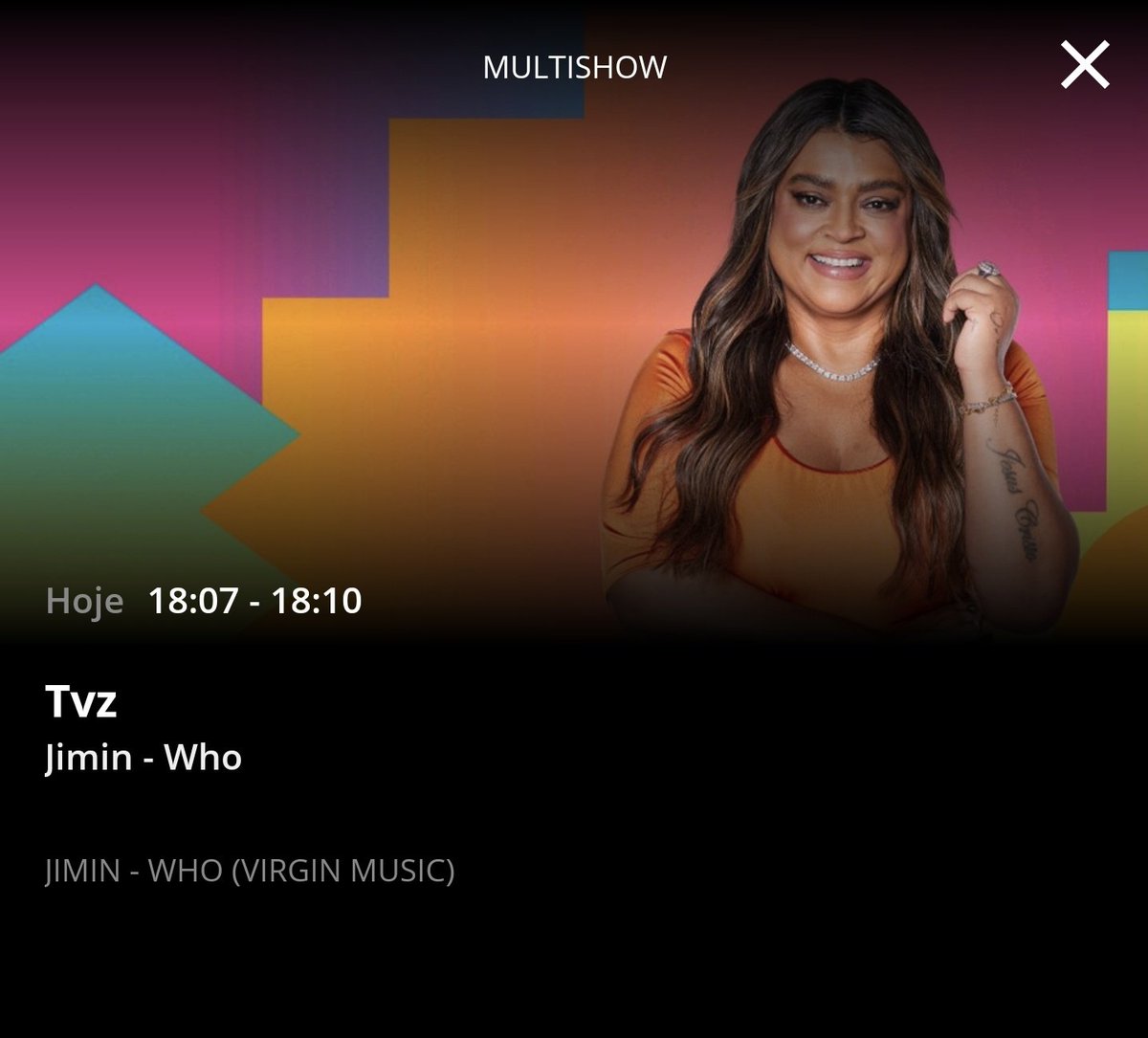 BTSxBRAZIL's tweet photo. ❗️ Já está aparecendo na grande de programação, á partir das 18h07 (horário de Brasília) vai ter a estreia da 'Who' na programação do TVZ! Já estamos aqui acampadas no @multishow! 💜

JIMIN NO TVZ
#Jimin_Who #JIMIN https://t.co/65nWrVzhbm