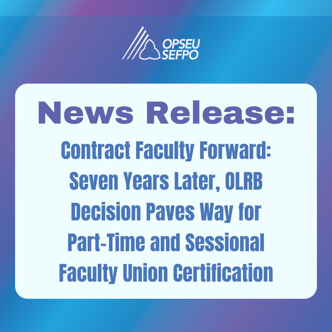 In 2017, contract faculty across Ontario colleges voted to join OPSEU/SEFPO. 7 years later, the OLRB has issued a decision to re-open ballot boxes, paving the way towards growing the union through new members across the province. #OnPoli #OnLab

Read more: opseu.org/news/contract-…
