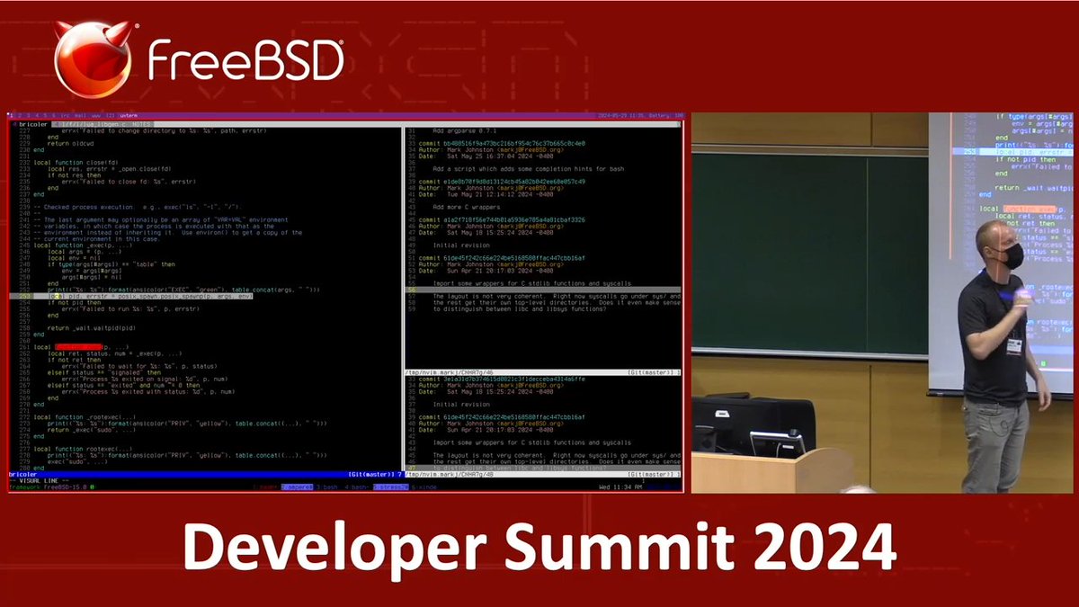 2024 FreeBSD Developer Summit: 

💡Mark Johnston introduced "bricoler," a new tool to streamline testing and debugging for FreeBSD systems, addressing challenges faced by developers, especially new contributors. 

hubs.li/Q02JX-_n0