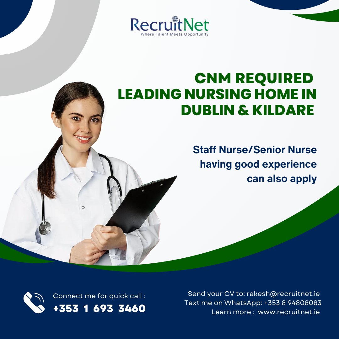 RecruitNetJobs's tweet photo. Hiring CNM for our leading Nursing Home clients in Dublin &amp; Kildare !! 👩🏥
Join our client's team and make a difference in the lives of their patients.

#CNM #clinicalnursemanager #healthcare #leadership #nursingjobs #healthcarejobs #joinourteam #patientcare #irelandjobs https://t.co/l2GFXpAGlq