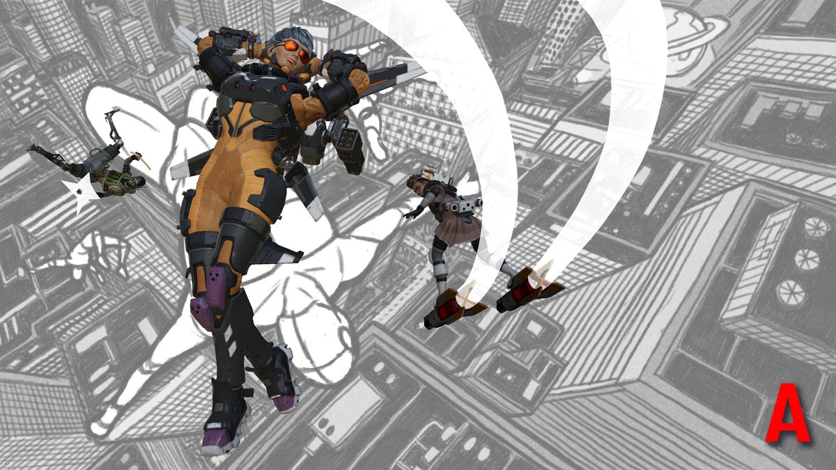 _moyparra's tweet photo. 😌 I had a blast working on the key art for season SHOCKWAVE starting next week. Wanted to share some early compositions that we looked at before locking the poses that would eventually be illustrated - Yes, Octane had a churro in his hand at one point 😅 https://t.co/YbzhHSV7UJ