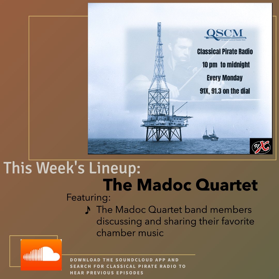 On this weeks Classical Pirate Radio broadcast join the Madoc Quartet as they share their favourite chamber music selections. You can see the Madoc Quartet playing live music Aug 29-Sept 1 during QSCM's All Terrain Tour. Visit our website qscmusic.com for more details!