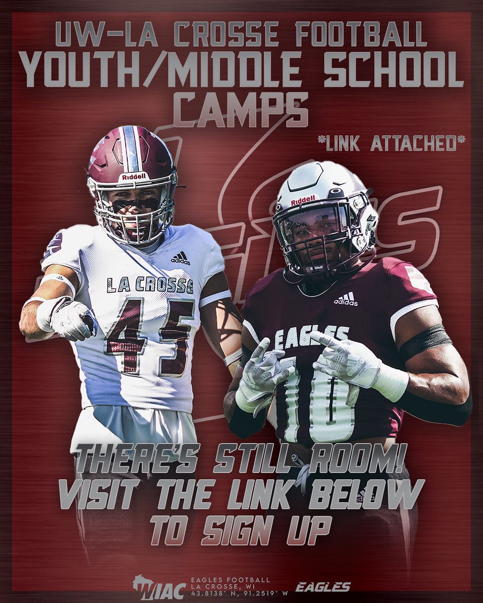 There’s still room to sign up and join 65 other campers for a day of football fundamentals, technique, small games play, and most importantly FUN! 🦅🏈

football.uwlcamps.com

#TheExperience #d3fb