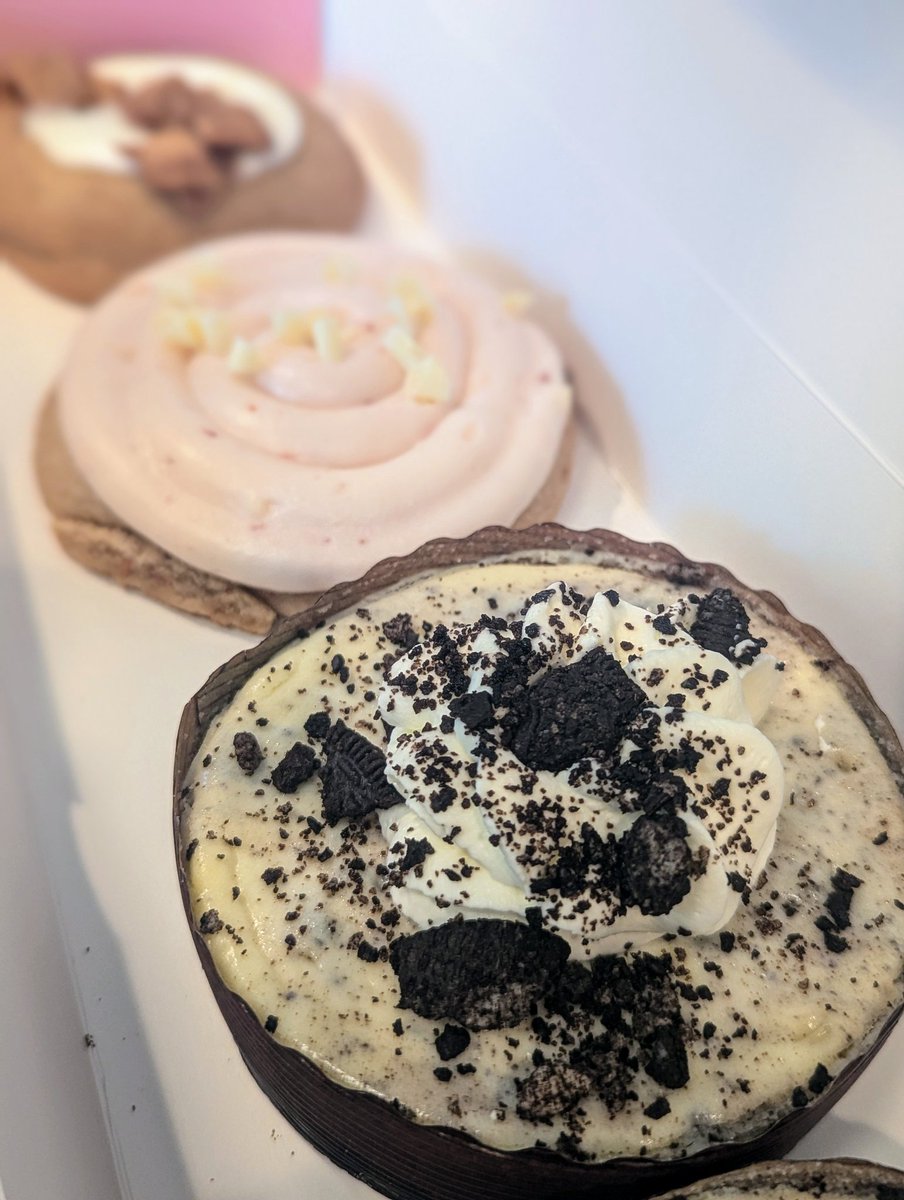 Went for the Cookies &amp; Cream Cheesecake, stayed for the Strawberry Cake and Cinnamon Crunch! Yum. Yum. Yum. <a href="/CrumblCookies/">Crumbl</a>