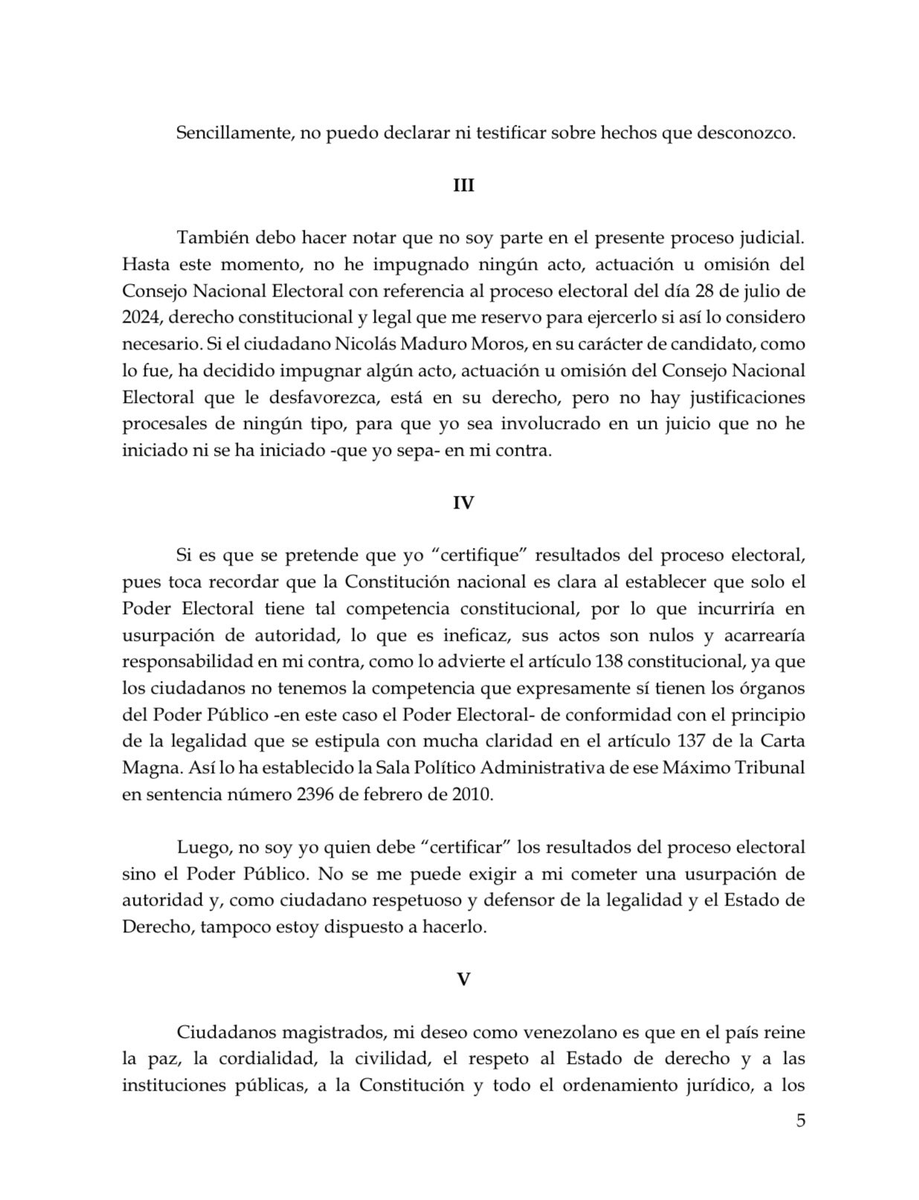 eldiario's tweet photo. #2Ago | Ecarri también indicó que le corresponde al Poder Electoral certificar los resultados de las elecciones del #28Ju. "La presente citación es totalmente impertinente, ya que no tenemos conocimiento del carácter de la misma, ni sabemos en qué condiciones hemos sido citados", dice parte de la misiva compartida en redes sociales.