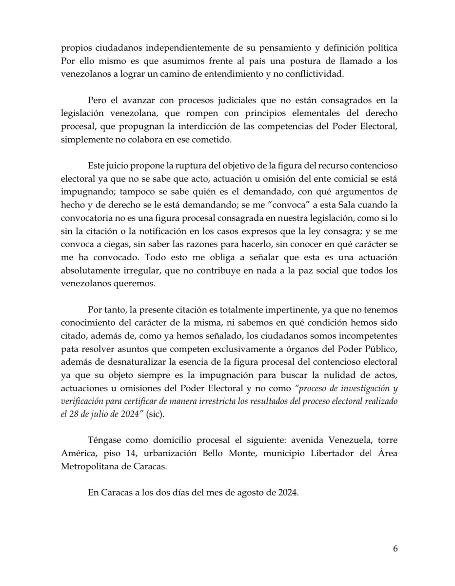 eldiario's tweet photo. #2Ago | Ecarri también indicó que le corresponde al Poder Electoral certificar los resultados de las elecciones del #28Ju. "La presente citación es totalmente impertinente, ya que no tenemos conocimiento del carácter de la misma, ni sabemos en qué condiciones hemos sido citados", dice parte de la misiva compartida en redes sociales.
