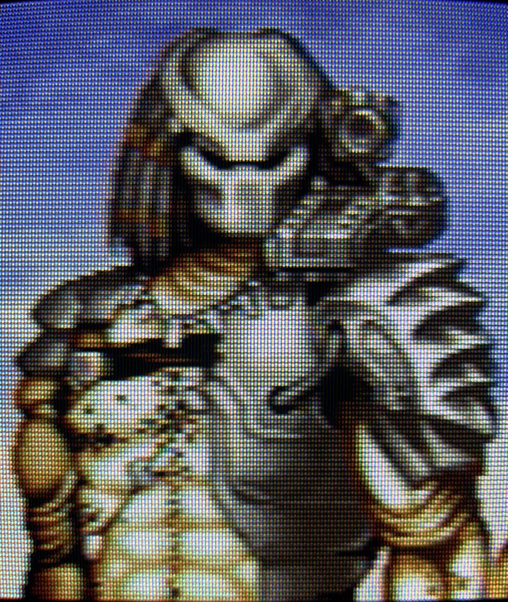 CRTpixels's tweet photo. Alien vs. Predator (1984, Capcom) - Arcade

Sharp Pixels vs. MiSTer composite via Toshiba 13A23 

This game was always intended for RGB, but I’m having so much fun with the new MiSTer analogue IO board, testing out arcade games on my smaller composite-only sets. https://t.co/3nf2mzp3ez