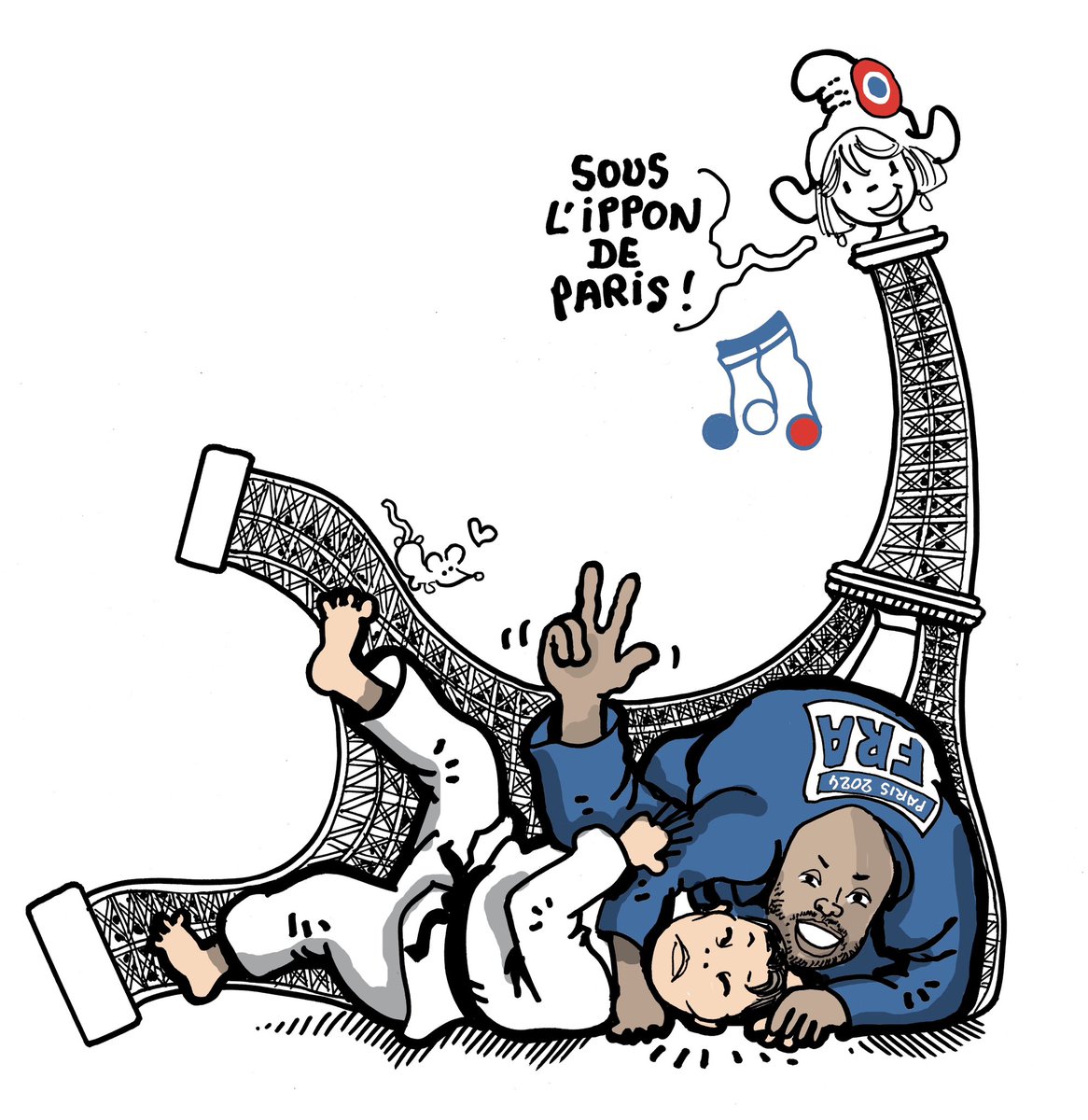 plantu's tweet image. BRAVO à Teddy RINER qui a été sacré champion olympique pour la 3e fois ! 🎶🎶🎶🎶🎶🎶🎶💙❤️💙