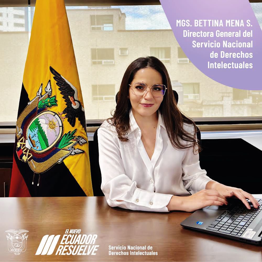 SENADI_Ecuador's tweet photo. ✒️ | Nuestra nueva Directora General es la Mgs. Bettina Mena.

Ella es Abogada y Máster en Propiedad Intelectual, cuenta con amplia experiencia en el sector público y la academia, es experta en temas de Derechos de Autor, Protección de Propiedad Intelectual, entre otros. https://t.co/BYU5Yog8nX