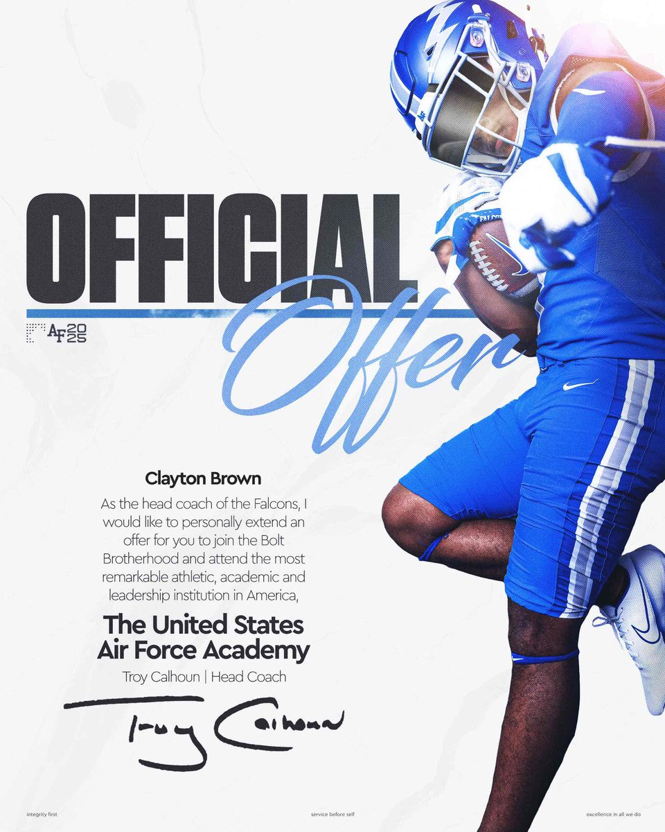 Clayton Brown (@_clayton_brown) on Twitter photo It’s official! So blessed to be part of the #BoltBrotherhood!!⚡️⚡️<a href="/AF_Football/">Air Force Football</a> <a href="/MarcBacote/">Marc Bacote</a> <a href="/jake8shakes/">Coach Jake Campbell</a> <a href="/Coach_Thiessen/">Mike Thiessen</a> <a href="/CoachTCalhoun/">Troy Calhoun</a> <a href="/CoachC_Thornton/">Colby Thornton</a> <a href="/bmmry/">Jeff Turner</a> <a href="/NewsomeWolvesFB/">NewsomeWolvesFootball</a> It’s official! So blessed to be part of the #BoltBrotherhood!!⚡️⚡️<a href="/AF_Football/">Air Force Football</a> <a href="/MarcBacote/">Marc Bacote</a> <a href="/jake8shakes/">Coach Jake Campbell</a> <a href="/Coach_Thiessen/">Mike Thiessen</a> <a href="/CoachTCalhoun/">Troy Calhoun</a> <a href="/CoachC_Thornton/">Colby Thornton</a> <a href="/bmmry/">Jeff Turner</a> <a href="/NewsomeWolvesFB/">NewsomeWolvesFootball</a>